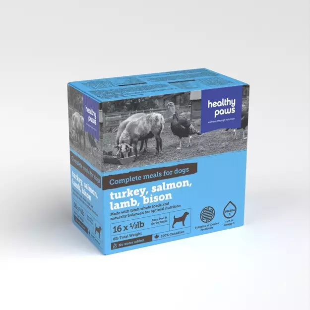 Healthy Paws - Canine Complete Variety Box: Turkey, Salmon, Lamb & Bison