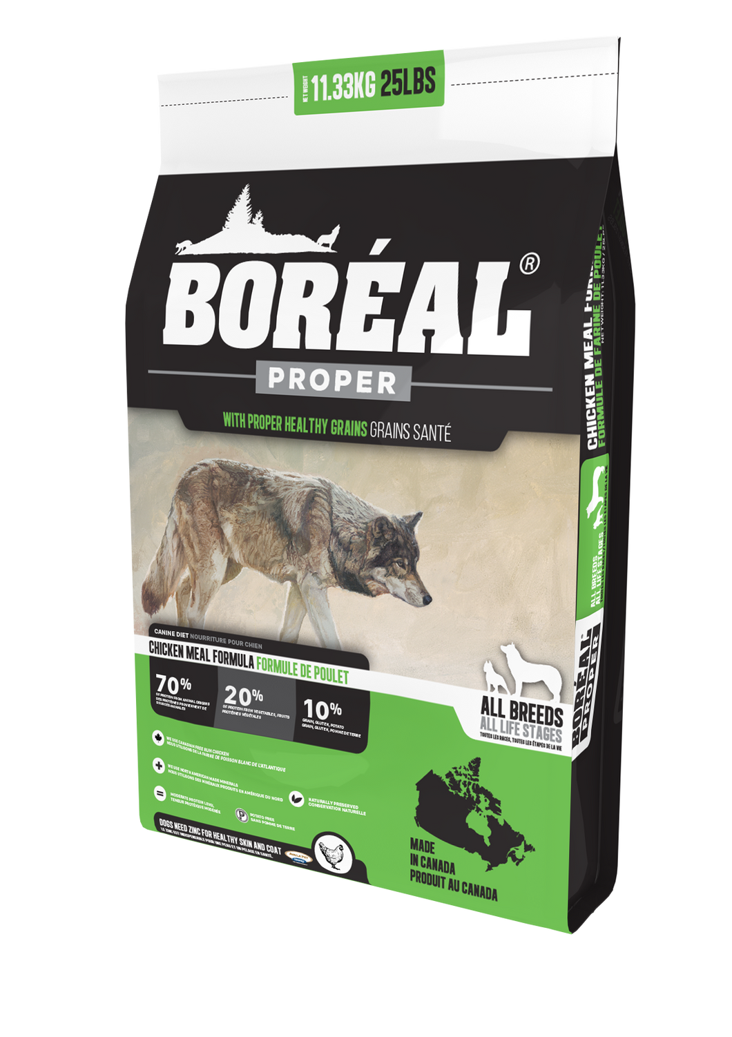 Boréal - Proper CHicken Meal Low Carb Grain Inclusive Dog Food - Low Glycemic Index - All Breed - Canadian Chicken - Free Run Ontario & Quebec Chicken - North American Minerals - Naturally Preserved - Potato Free - Single Source Chicken - Single Protein - Made in Canada