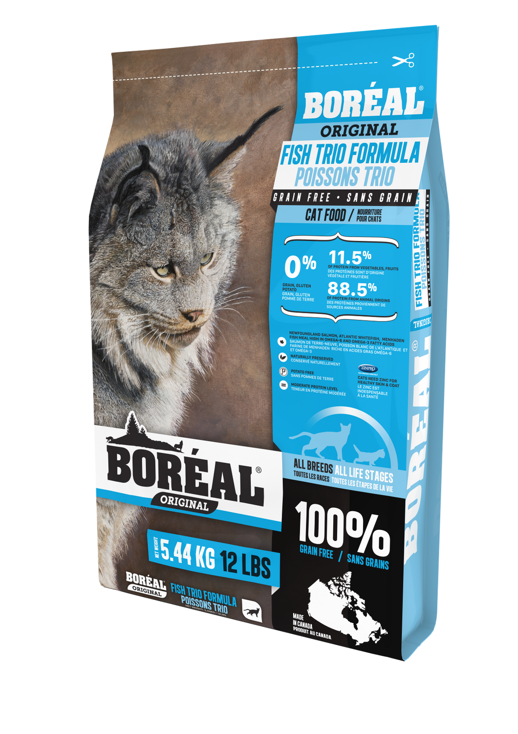 Boréal - Original Fish Trio Grain Free Cat Food - North Atlantic Formula - Low Glycemic Index - All Breed - Free Run Ontario & Quebec Chicken - Limited Carbs - Naturally Preserved - Potato Free - Moderate Protein Level - Made in Canada
