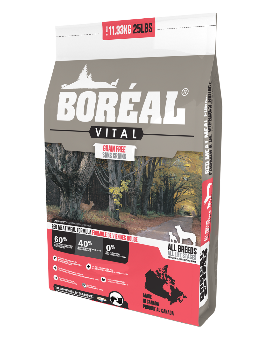 Boréal - Vital All Breed Red Meat Meal Grain Free Dog Food - Limited Ingredient Diet - Canadian Pork Meat Meal - Low Glycemic - Low Carb - North American Minerals - Naturally Preserved - New Zealand Lamb Meal - Potato Free - Made in Canada
