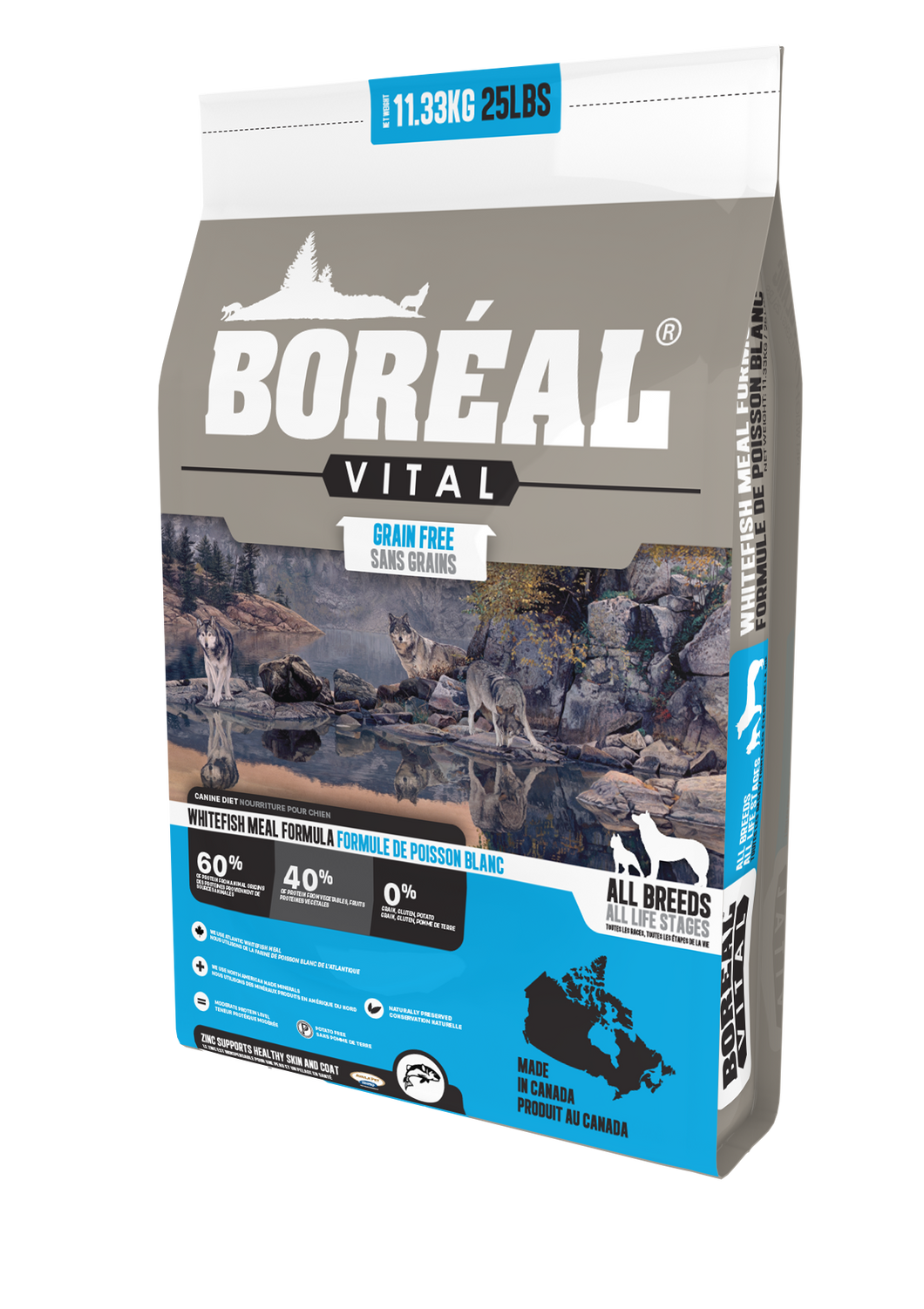 Boréal - Vital All Breed Whitefish Meal Grain Free Dog Food - Limited Ingrediwent Diet - Low Glycemic - Limited Carb - North American Minerals - Naturally Preserved - Potato Free - Single Sourced Fish - Single Source Protein - Made in Canada